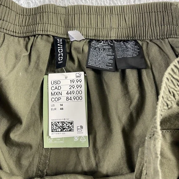 HM Divided Mens Olive Green Wide Leg Cargo Pants Size 14 New With Tags - Picture 2 of 11